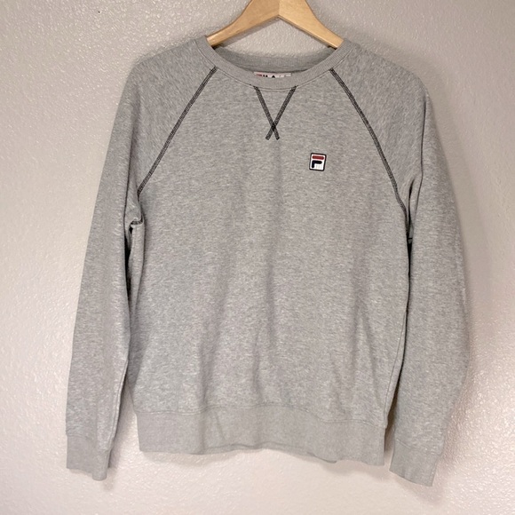 FILA Ladies' Ribbed collar‎ waistband Crewneck Terry Pullover Size L Grey - Picture 2 of 7